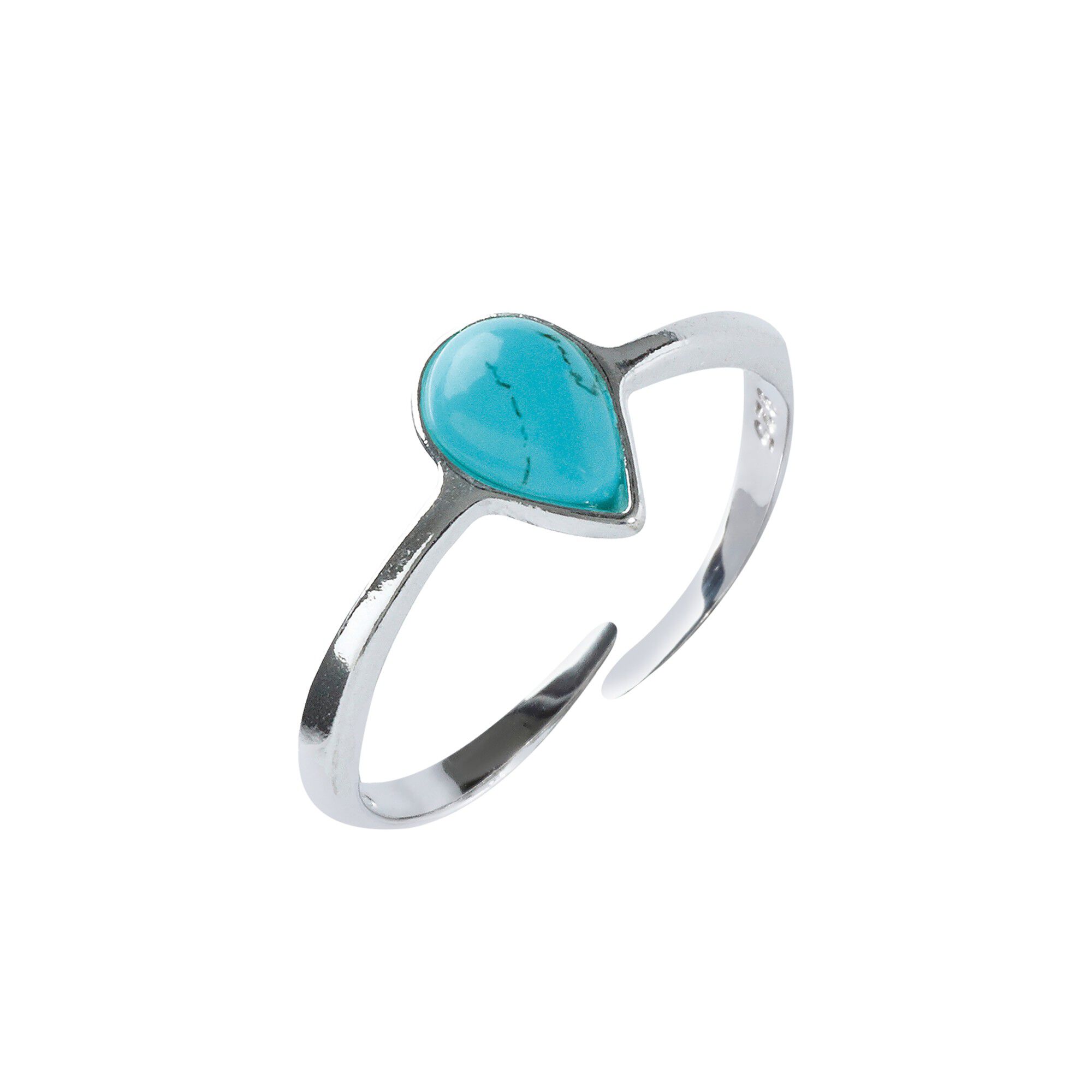 Bague ajustable argent pierre turquoise goutte d'eau