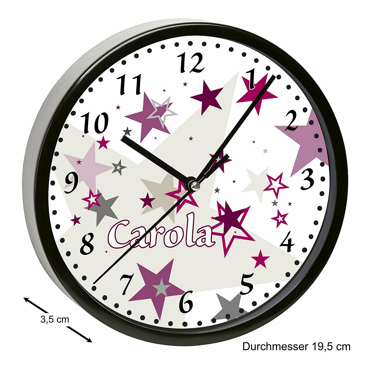 Kinder Wanduhr personalisiert mit Name Sternenhimmel Brombeere Grau