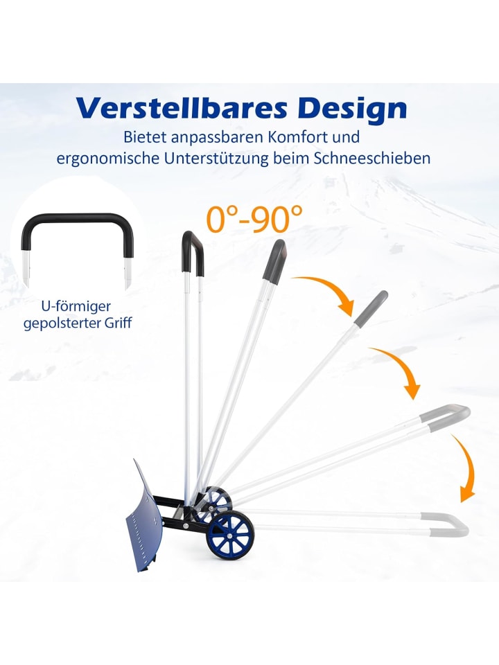 COSTWAY Schneeschaufel auf Rädern Schneeschild 95cm Alu in Blau günstig kaufen onesize