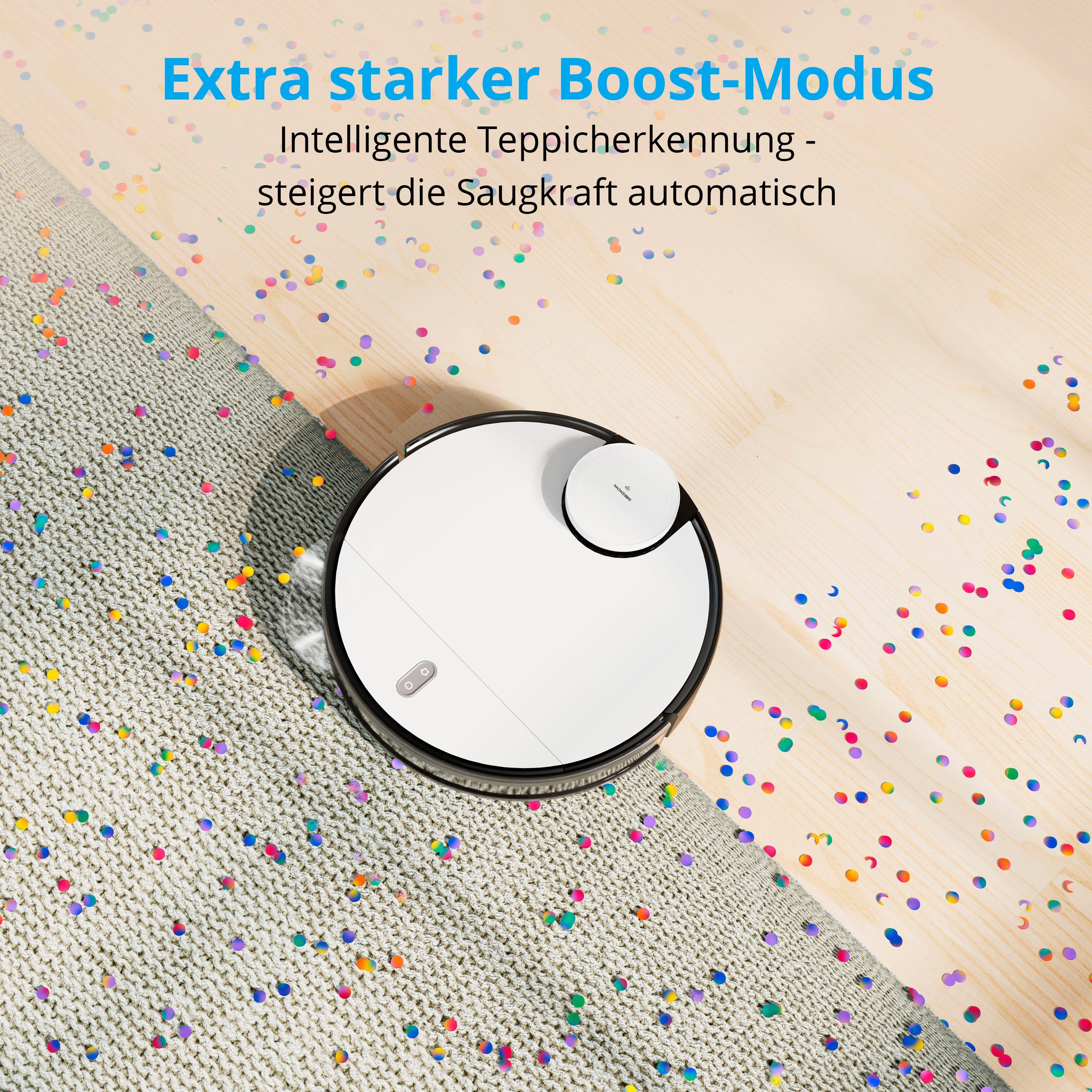Medion® Nass-Trocken-Saugroboter MD 20040 X40 SW, 30 W, App und Alexa Steuerung, Betriebszeit bis zu 110 min