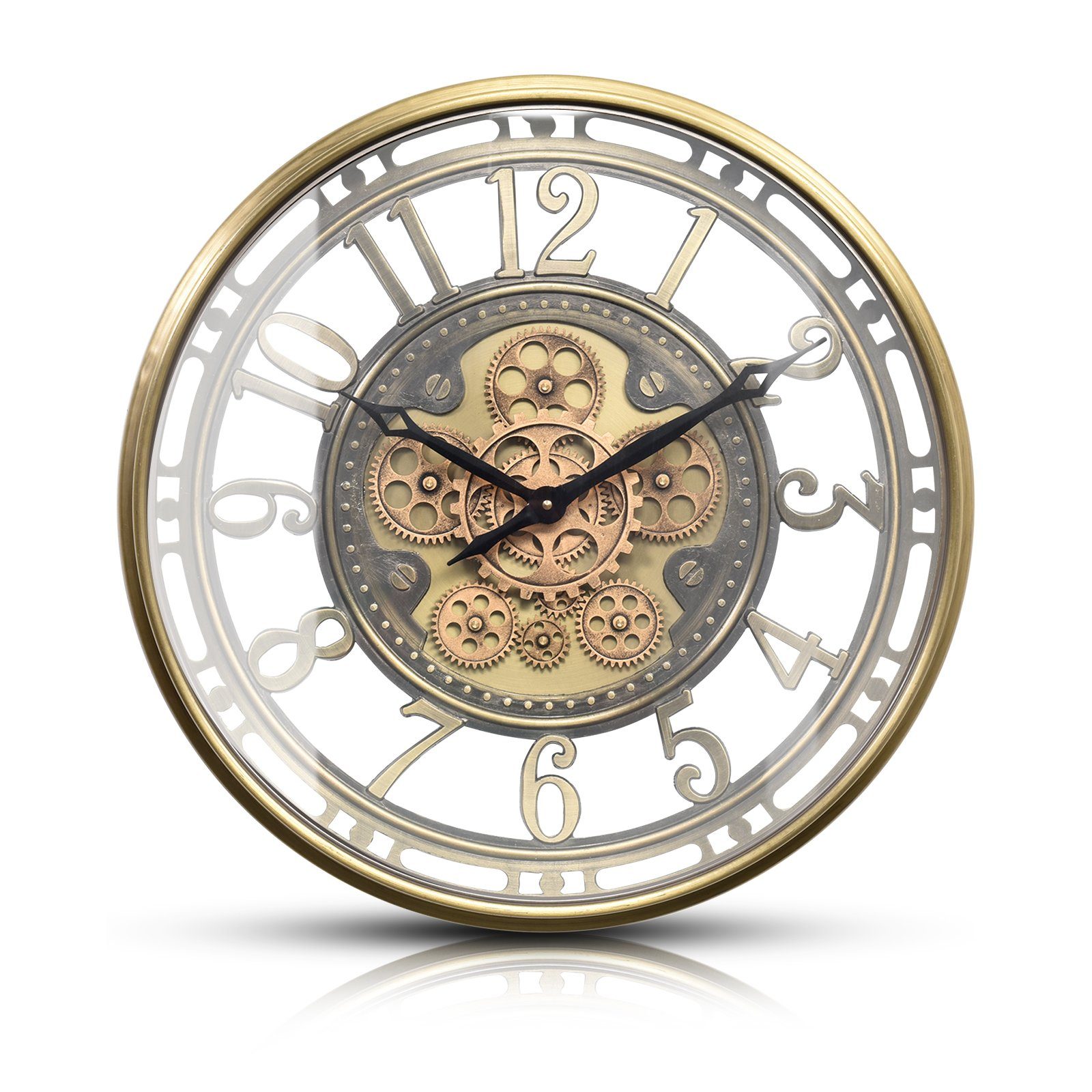 Samilito Uhr Wanduhr mit echtem Bewegungsgetriebe Zahnrädern in Gold