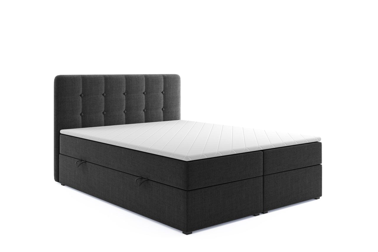 Möbel Punkt Boxspringbett PRAG Chesterfield mit Bettkasten 180 x 200 cm Webstoff schwarz
