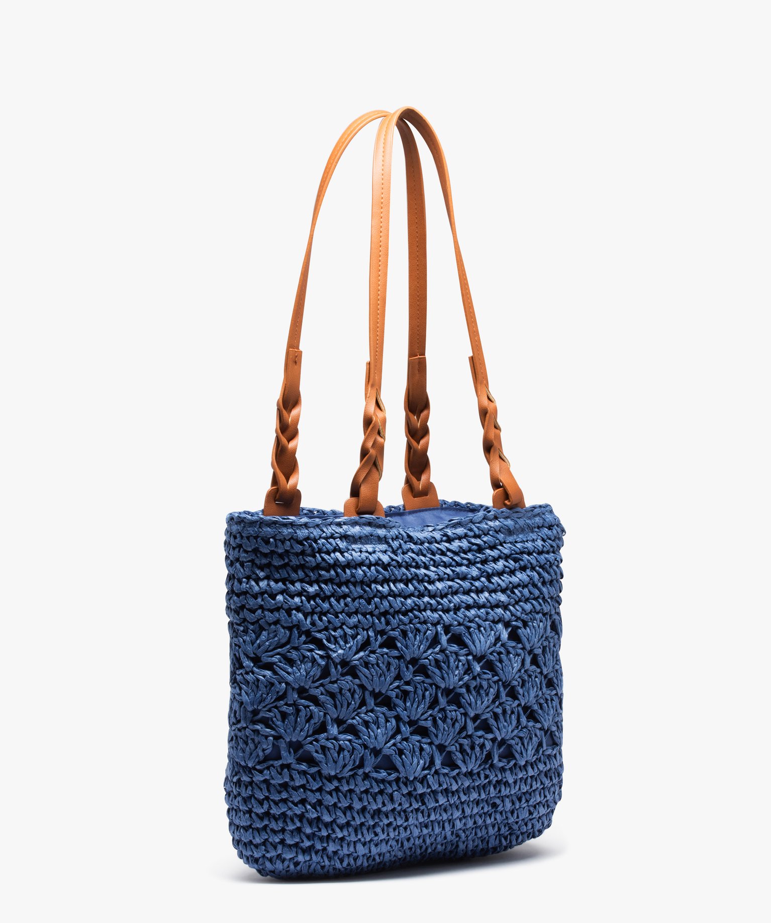 Sac cabas en paille unie bleu | GEMO