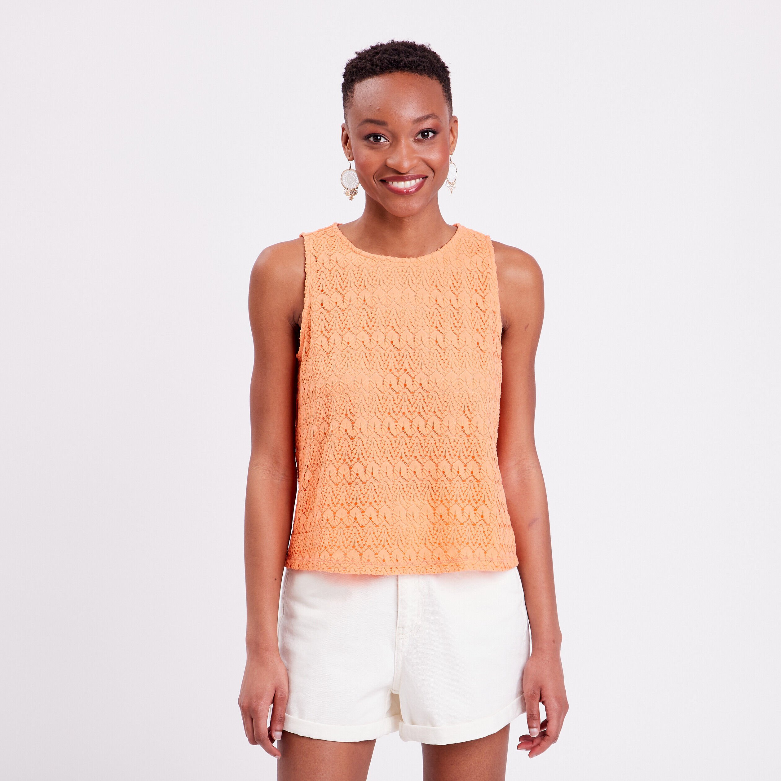 Débardeur aspect crochet rose saumon femme | Cache Cache