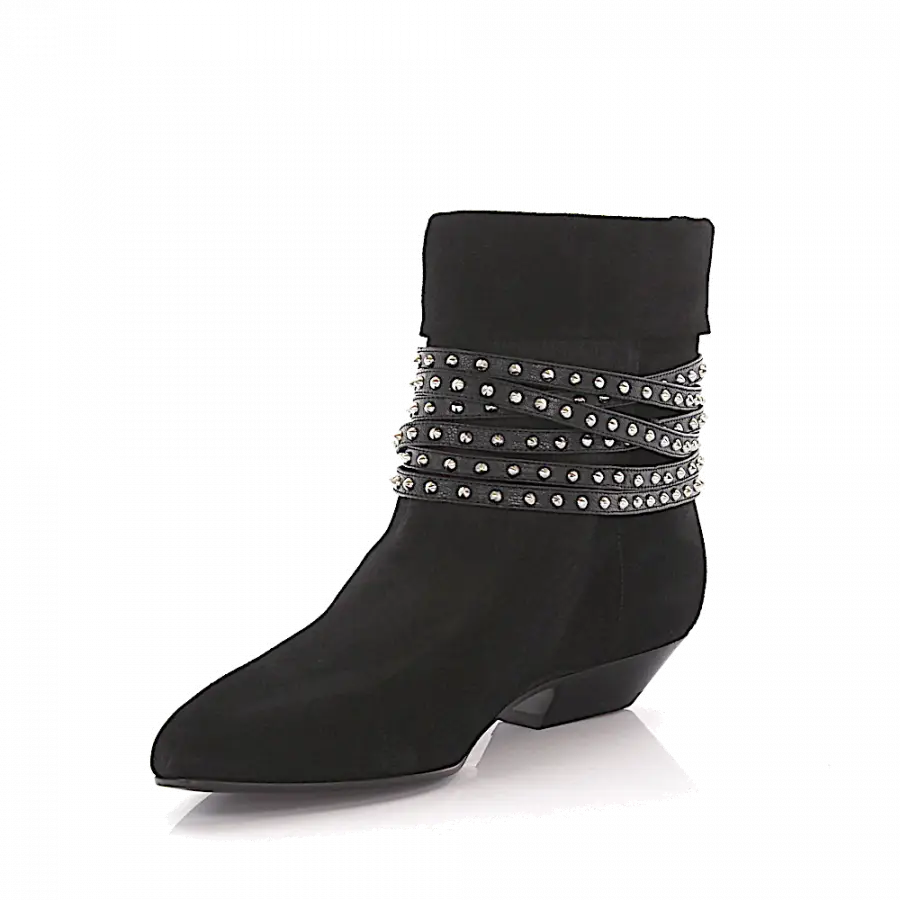 Saint Laurent - Stiefeletten Veloursleder Nieten schwarz - schwarz