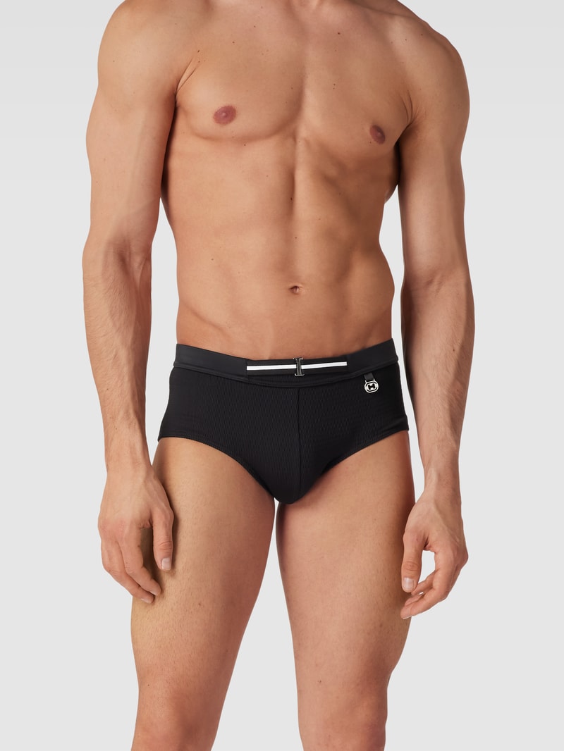 Badehose mit Label-Detail Modell 'HAROLD' in schwarz