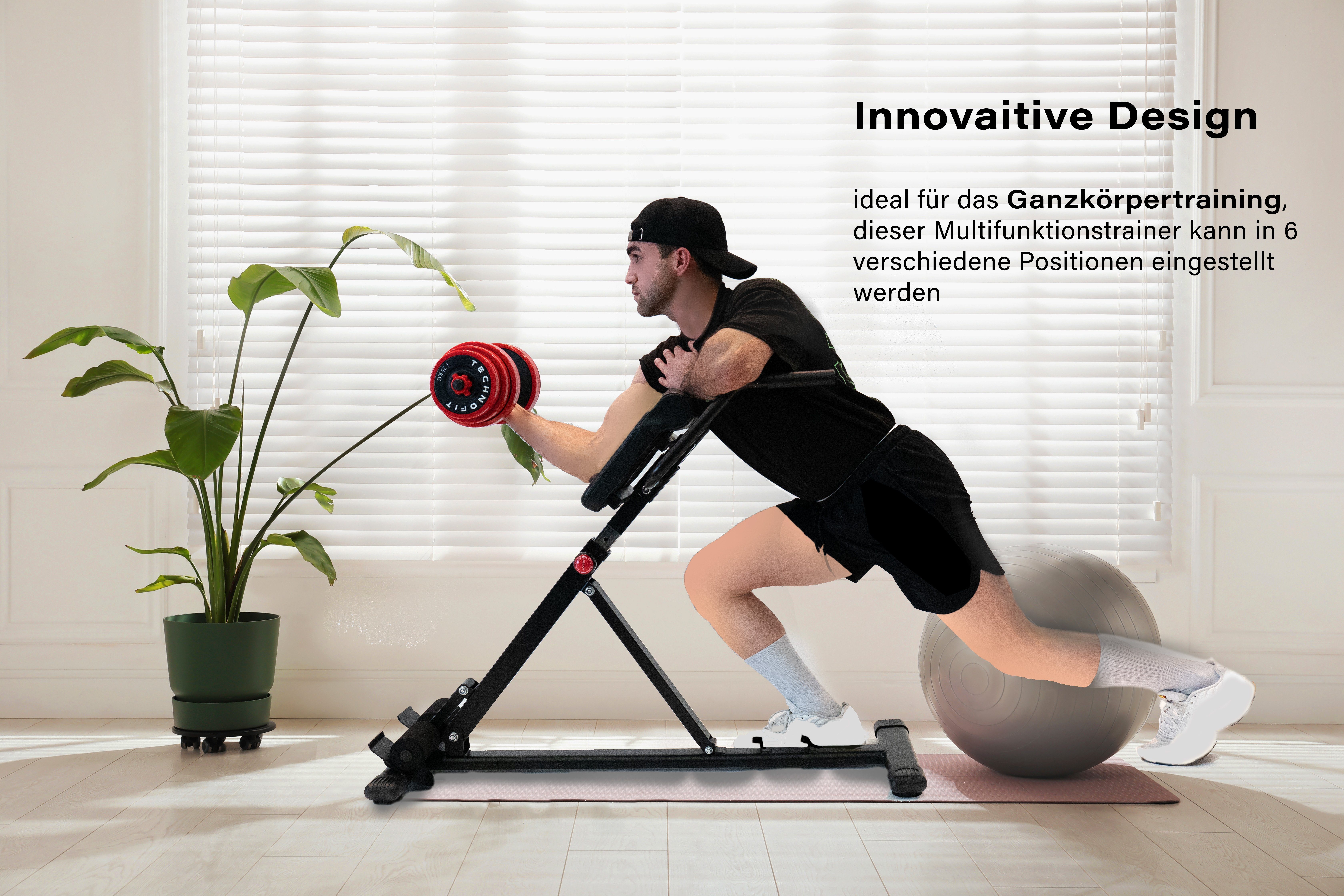 Technofit Rückentrainer Bauch Rückentrainer Krafttraining Zuhause Rückenstrecker ergonomisch, verstellbar Home Gym