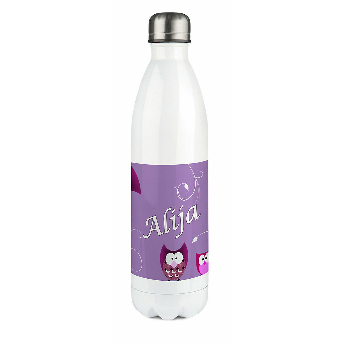 Edelstahl Kinder Thermoflasche / Trinkflasche bunt Eule Farbe lila Spülmaschinenfest, Auslaufsicher, Bruchfest, Doppelwandig, Für Heißgetränke geeignet, Mit Deckel, Isoliert