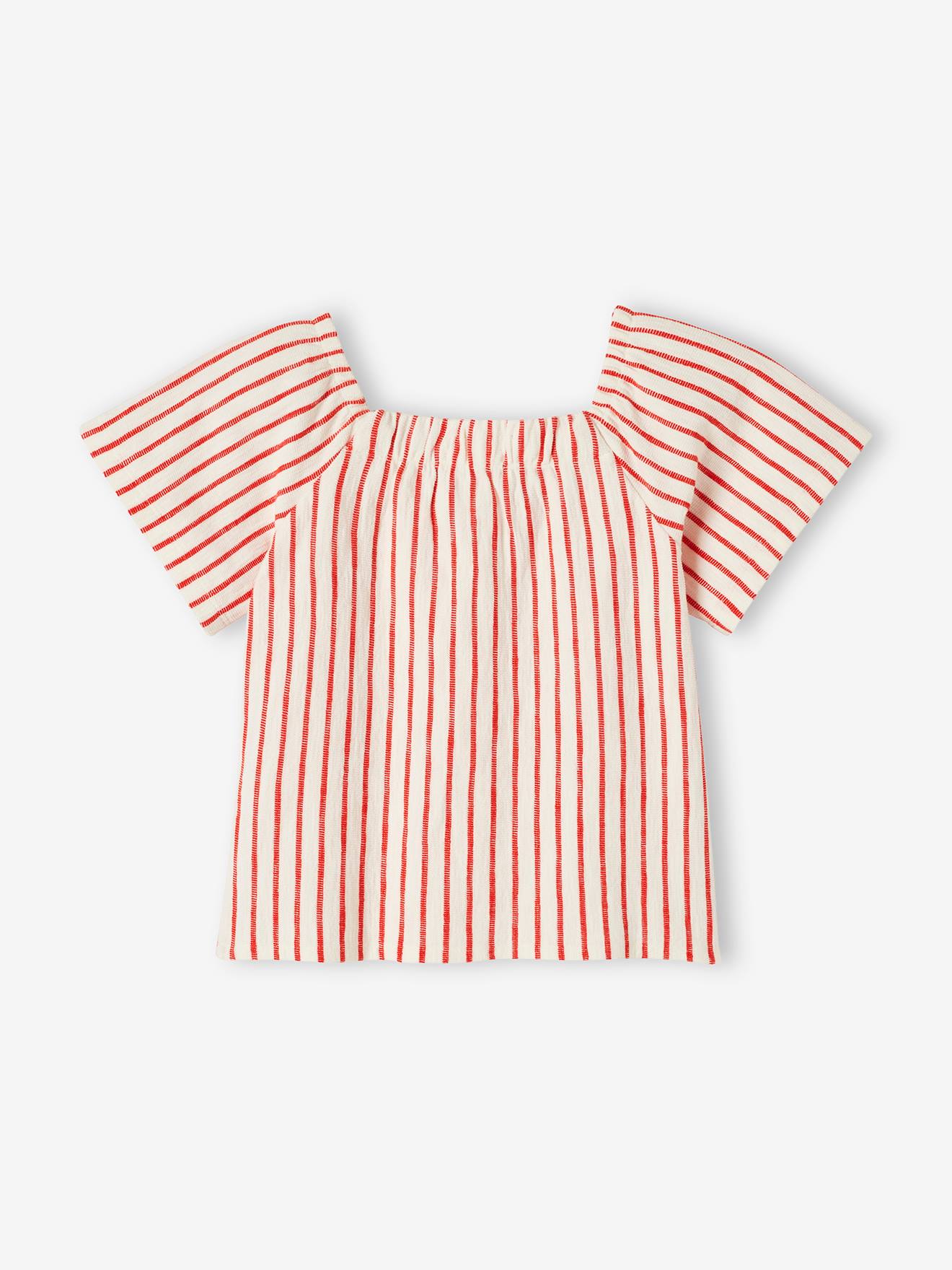Blouse rayée fille manches courtes rouge écarlate rayé