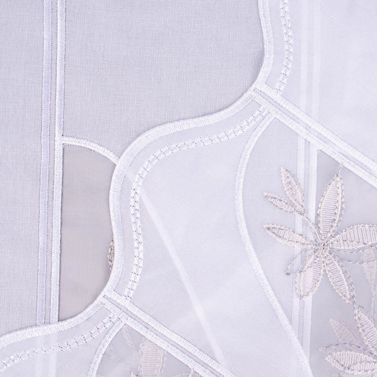 Meterware Scheibengardine Organza nähfrei Stickerei Blumen weiß beige 70cm, SCHÖNER LEBEN., stark perforiert, Stickerei/Stickstoff, bestickt