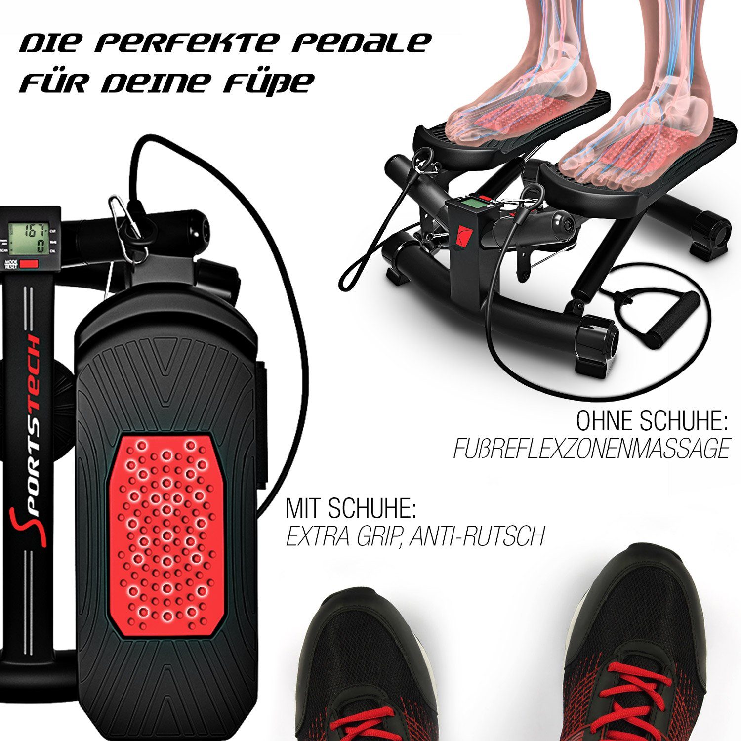 Sportstech Mini-Stepper STX300, 2in1 Twister Stepper mit Power Ropes - STX300