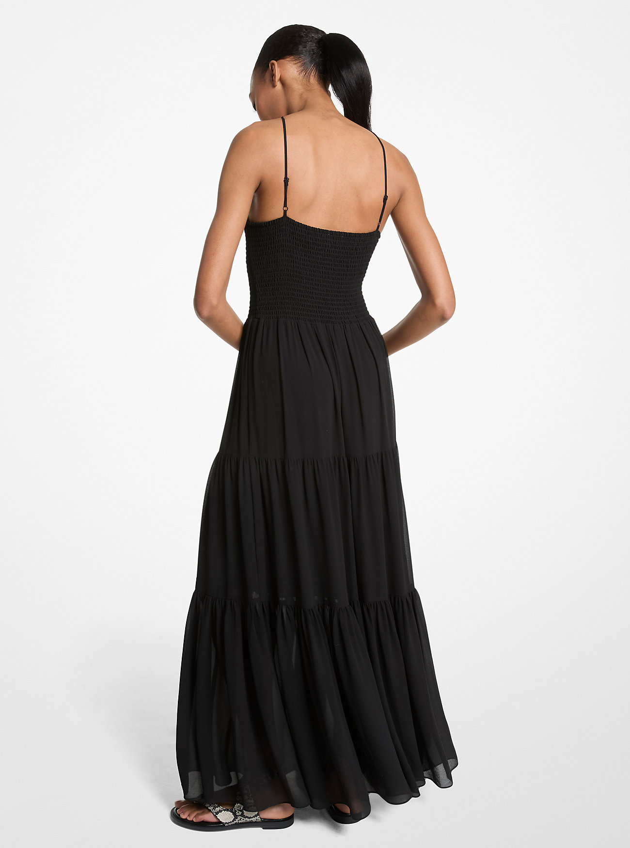 Smocked Georgette Halter Maxi Dress - BLACK