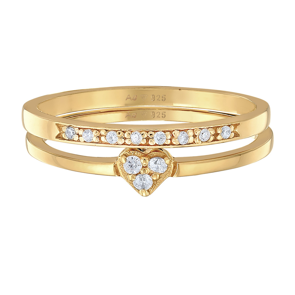 Elli Elli Bague Femmes Coeur Mémoire 2 pièces avec Cristaux de Zirconium en Argent Ste Bague