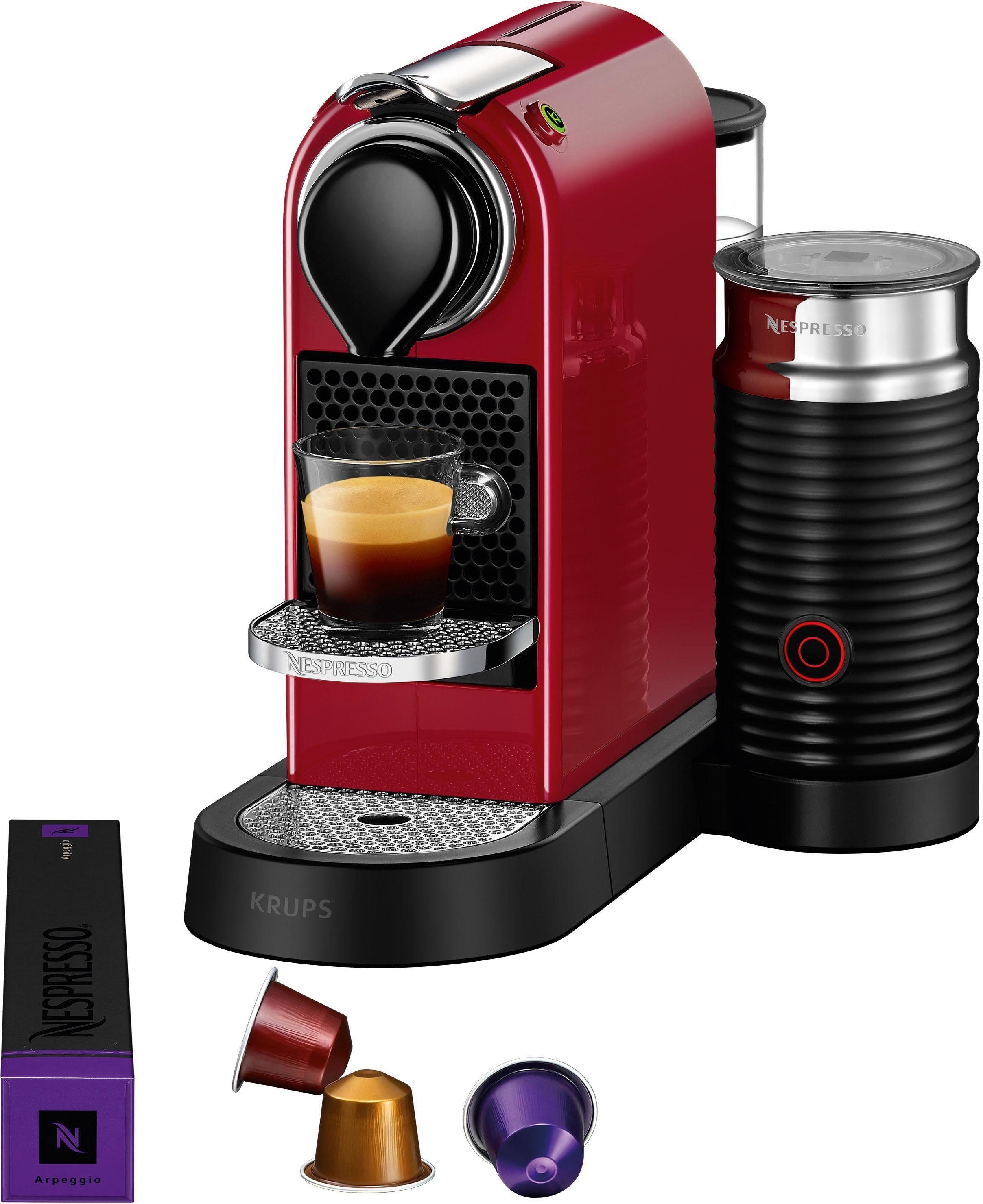 Nespresso Kapselmaschine XN7615 CitiZ & Milk von Krups, inkl. Aeroccino Milchaufschäumer, Willkommenspaket mit 7 Kapseln