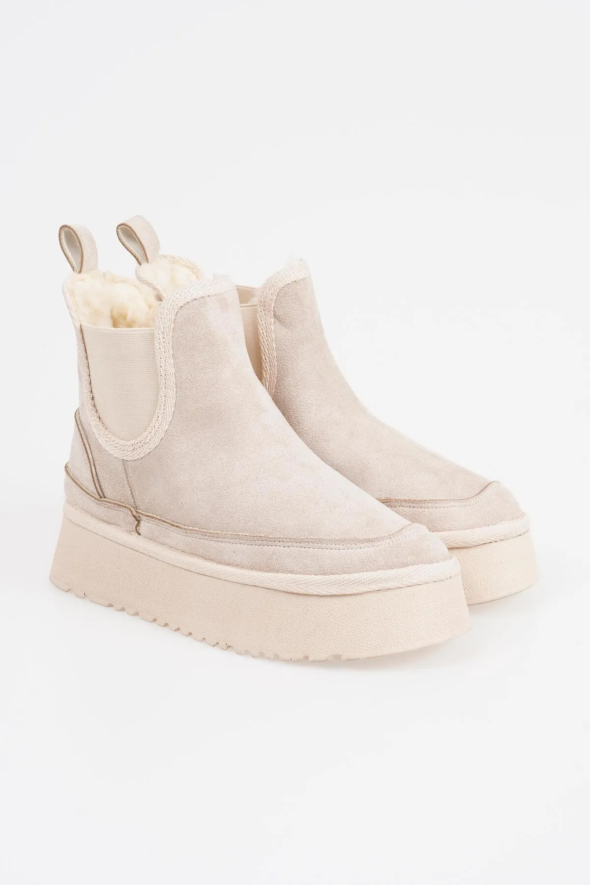 CZ London  Damen-Chelsea-Stiefel, elastisch, bequem, mit Fell innen