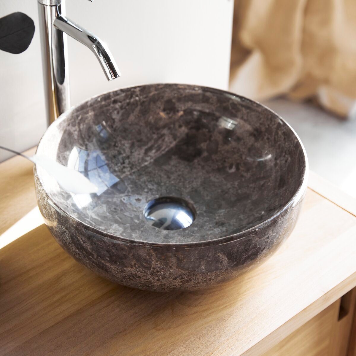 Tikamoon Waschbecken Waschbecken aus Marmor light grey