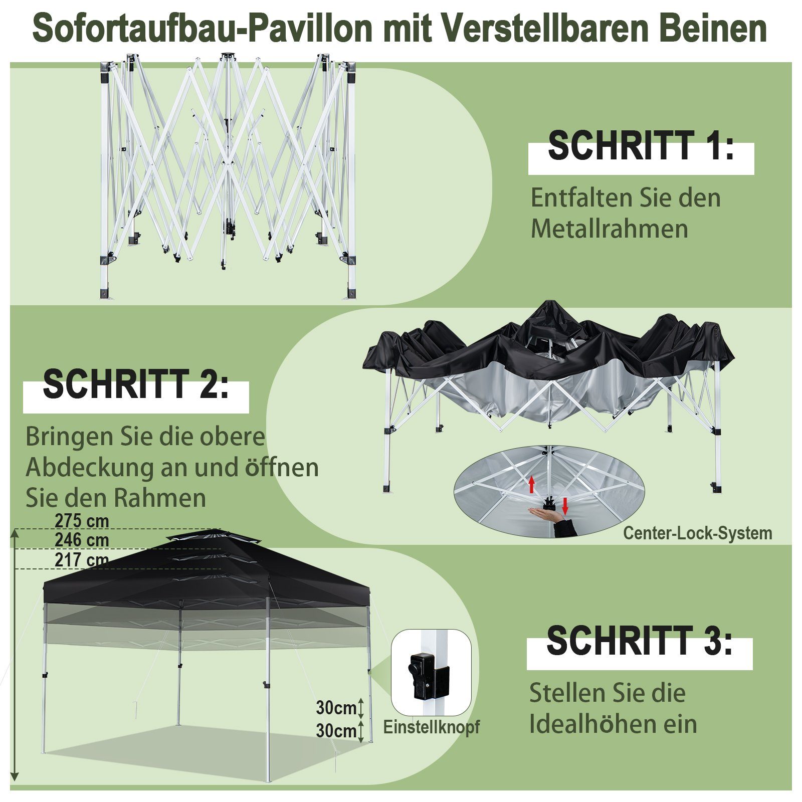 COSTWAY Faltpavillon Pop-Up Pavillon höhenverstellbar, inkl. Tragetasche