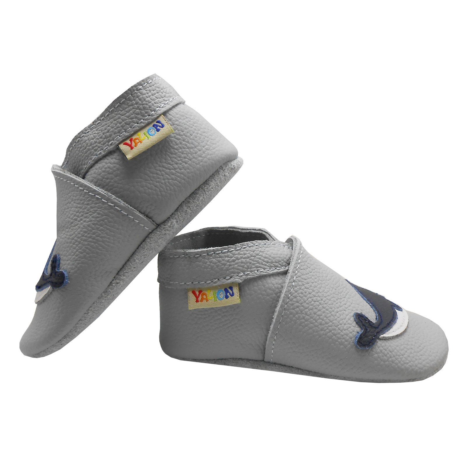 Yalion Weiche Leder Lauflernschuhe Hausschuhe Lederpuschen Wal Grau Krabbelschuh