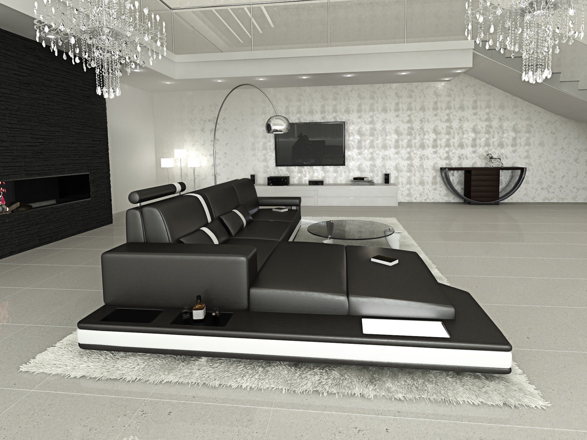 Sofa Dreams Ecksofa Ledercouch Leder Sofa Messana L Form Ledersofa, Couch, mit LED, wahlweise mit Bettfunktion als Schlafsofa, Designersofa