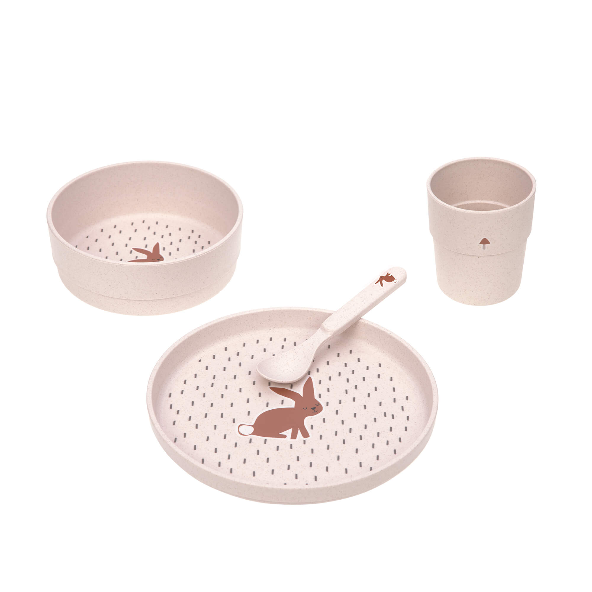 Kindergeschirr Set (Teller - Schüssel - Becher - Löffel), Little Forest Hase