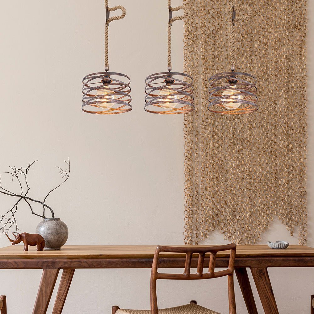 etc-shop Hängeleuchte, Leuchtmittel nicht inklusive, Hanfseil Pendelleuchte Retro Vintage Wohnzimmer Lampe Industrie