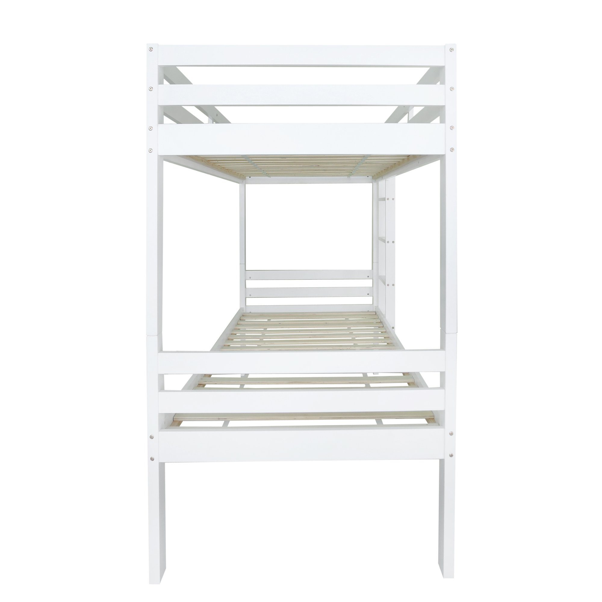 OKWISH Etagenbett Holzbett Tagesbett (Kinderbett mit Schuhregale und Schließfächer, Bett aufgeteilt in 2 Einzelbetten, Jugendbett, Einzelbett 90x200cm), ohne Matratze