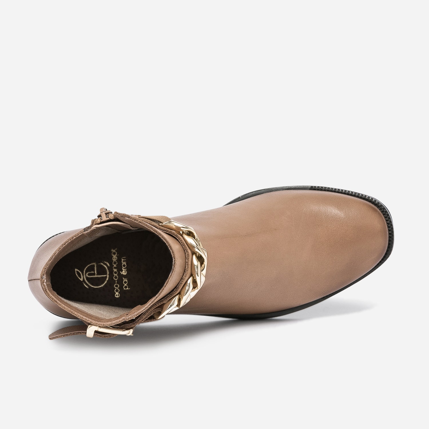 Boots camel éco-conçu en cuir avec maxi-chaîne
