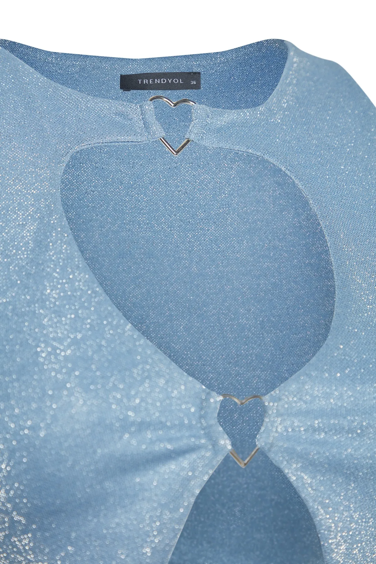 Trendyol Collection  Blaues Crop-Strick-Bustier mit Fenster/Ausschnitt und detailliertem Accessoire TPRSS23BS00044