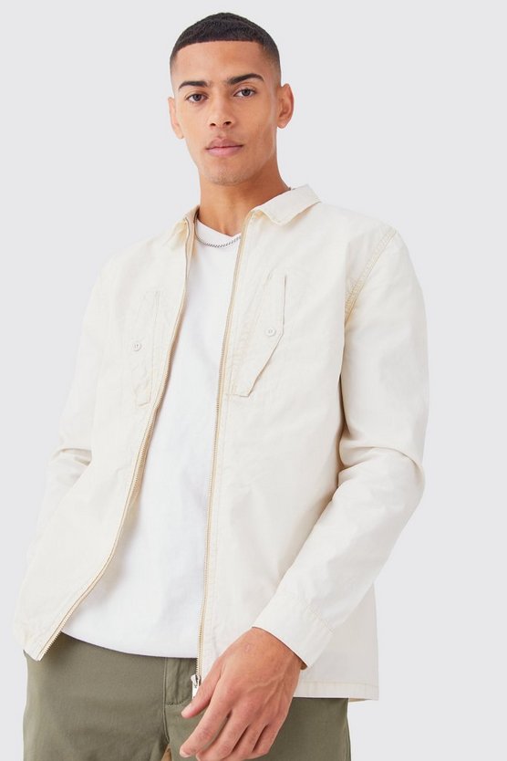 Langärmliges Twill Hemd mit Reißverschluss