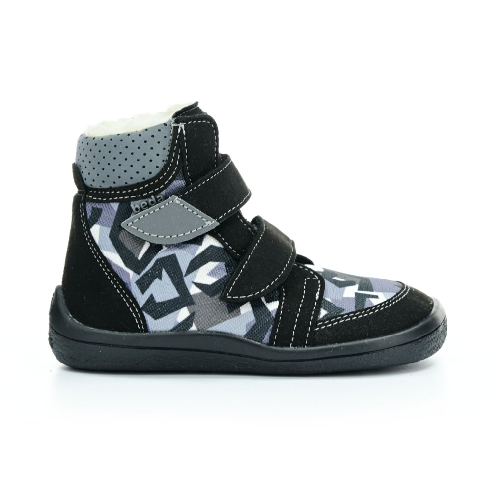 Beda Black Moon mit Membran (BF 0004/W/MK/NL) schwarze Winter-Barfußstiefeletten