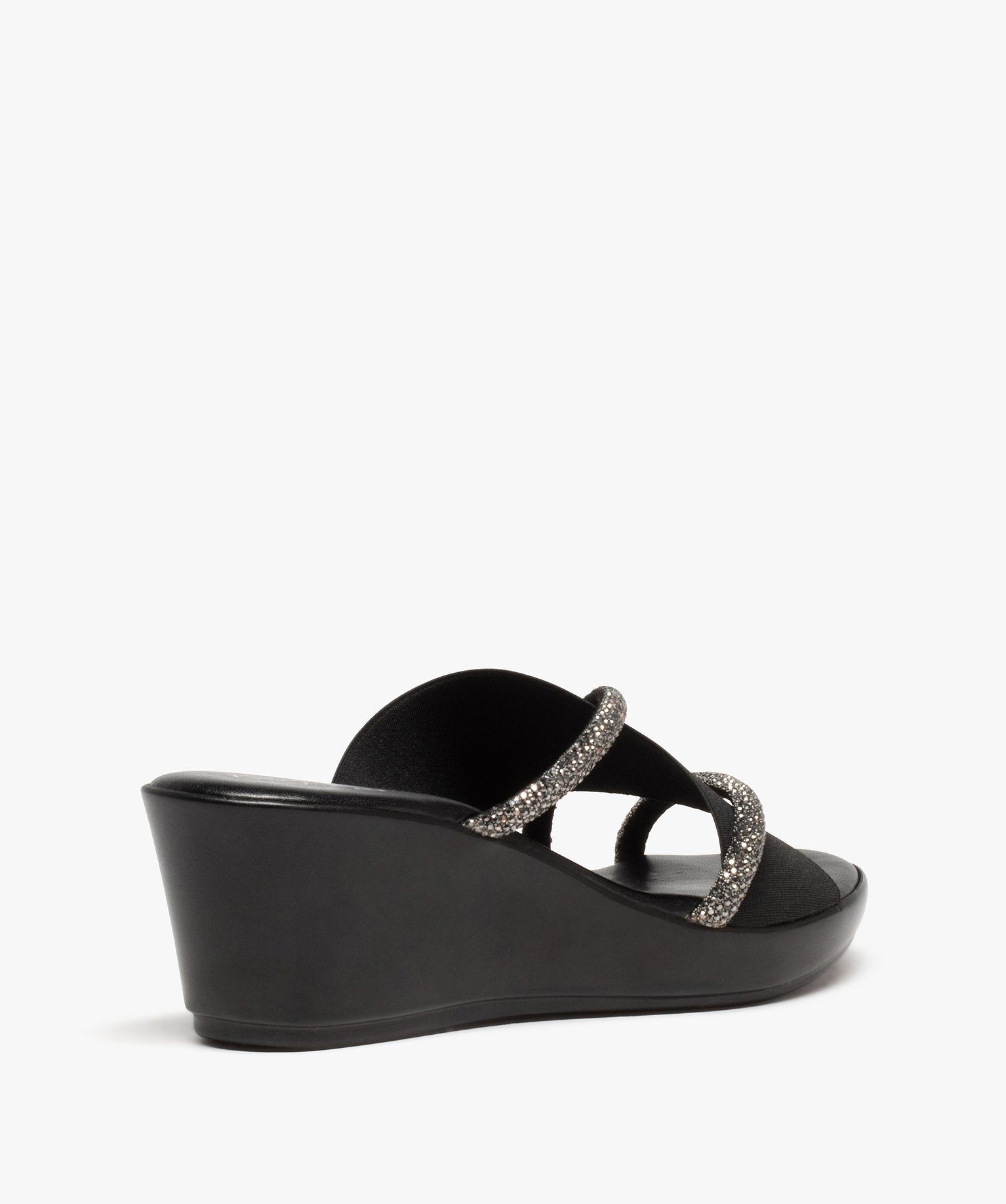 Mules femme à talon compensé et brides strass noir | GEMO