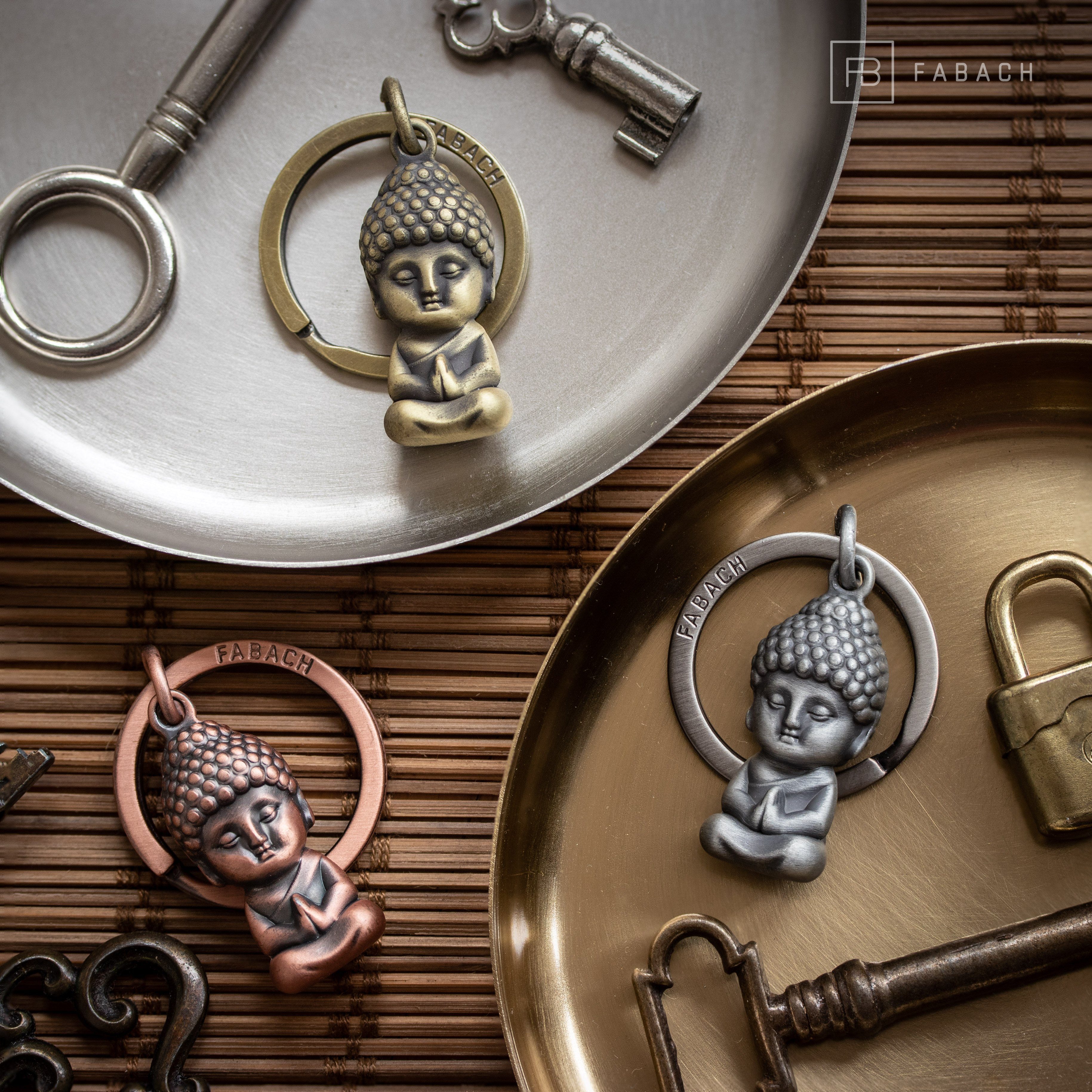 FABACH Schlüsselanhänger Buddha aus Metall - Karma Anhänger - Mini-Buddha Glücksbringer