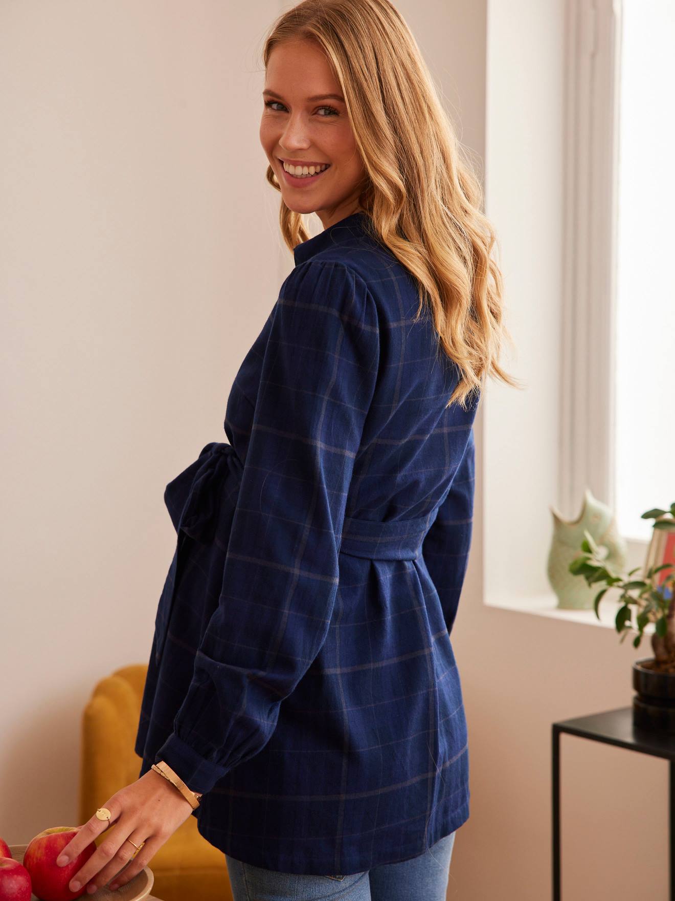 Blouse à carreaux grossesse et allaitement bleu marine