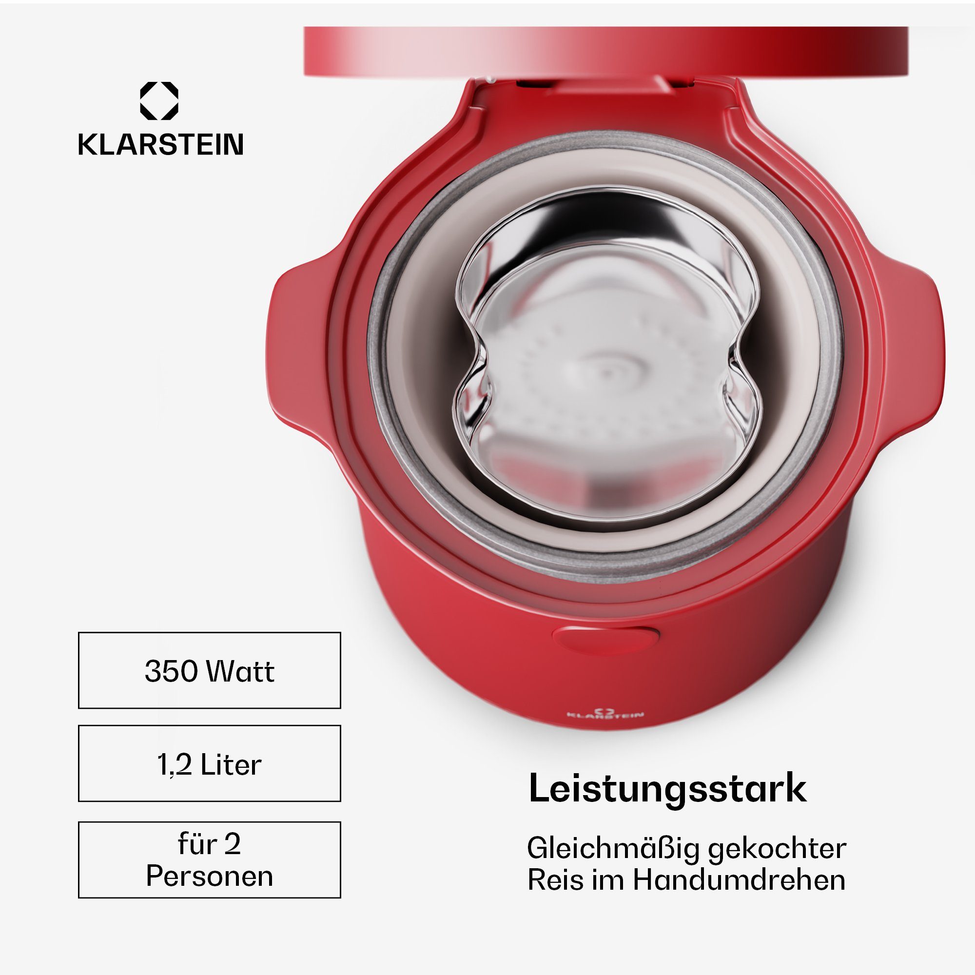 Klarstein Reiskocher Kenbu, 350 W, mit dampfgarer Elektrisch Multifunktions Kocher Rot
