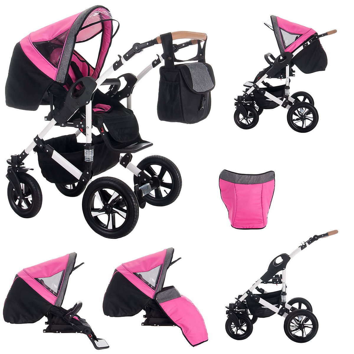 myVARIO | 3 in 1 Kombi Kinderwagen Komplettset | Hartgummireifen Kombikinderwagen