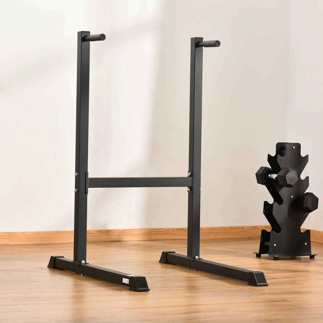 HOMCOM Dipstation Dipständer Ständer Bauchtrainer Rückentrainer Stahl Schwarz 104 x 70,5 x 122 cm