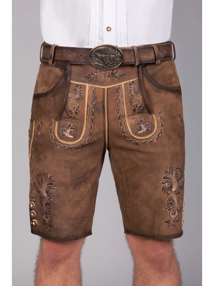 Edelnice Kurze Wildbock Lederhose Markus in dunkelbraun günstig kaufen