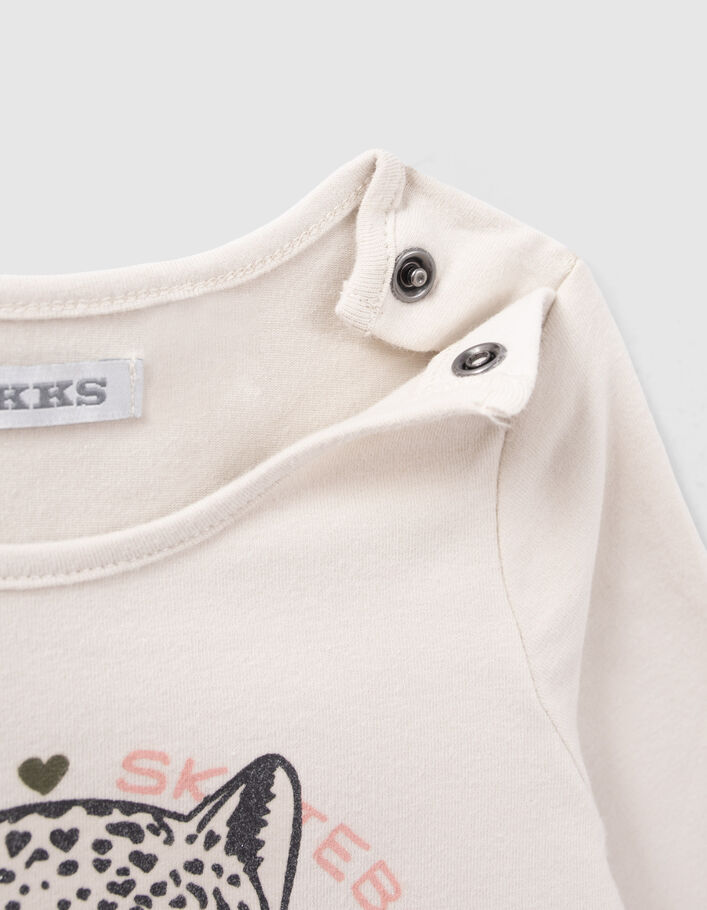 T-shirt beige visuel léopard et skate bébé fille