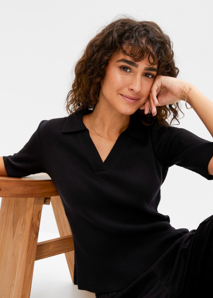 Ripp-Poloshirt, halbarm