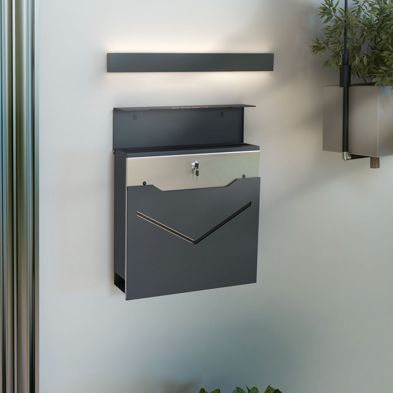 HOMCOM Briefkasten mit Zeitungsfach Wandbriefkasten mit Sichtfenster 2 Schlüssel