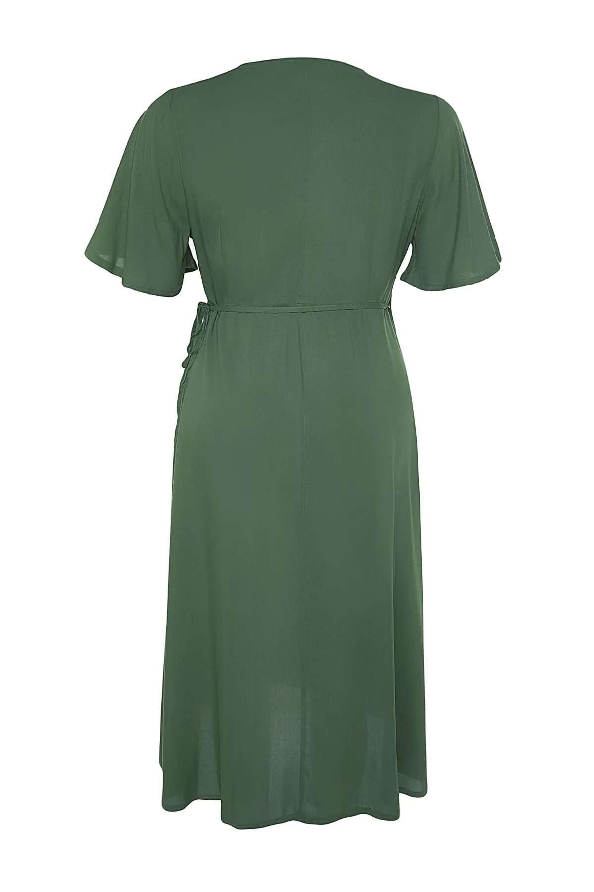 Trendyol Curve  Khakifarbenes, gewebtes, zweireihiges Kleid mit Kragen und Krawattendetails TBBSS22EL1564