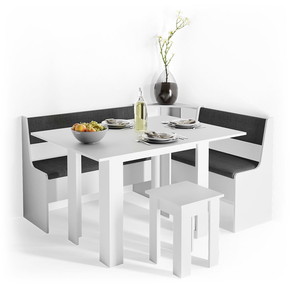 Vicco Sitzgruppe Eckbankgruppe Esszimmergruppe ROMAN Weiß, (Set, 5-tlg., 5-er Set), bequeme Polsterung