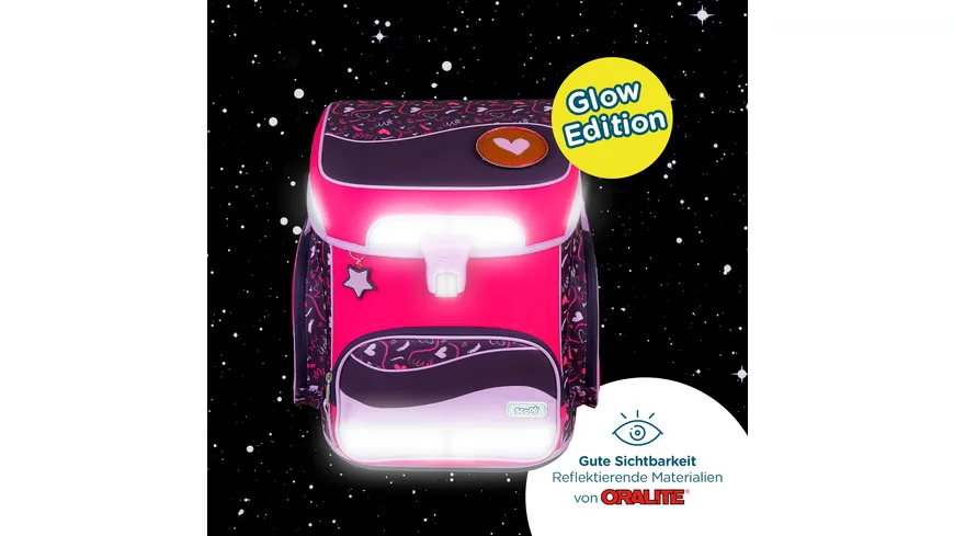 Scooli Schulranzen-Set EasyFit 5teilig Glow-Edition Heartbeat