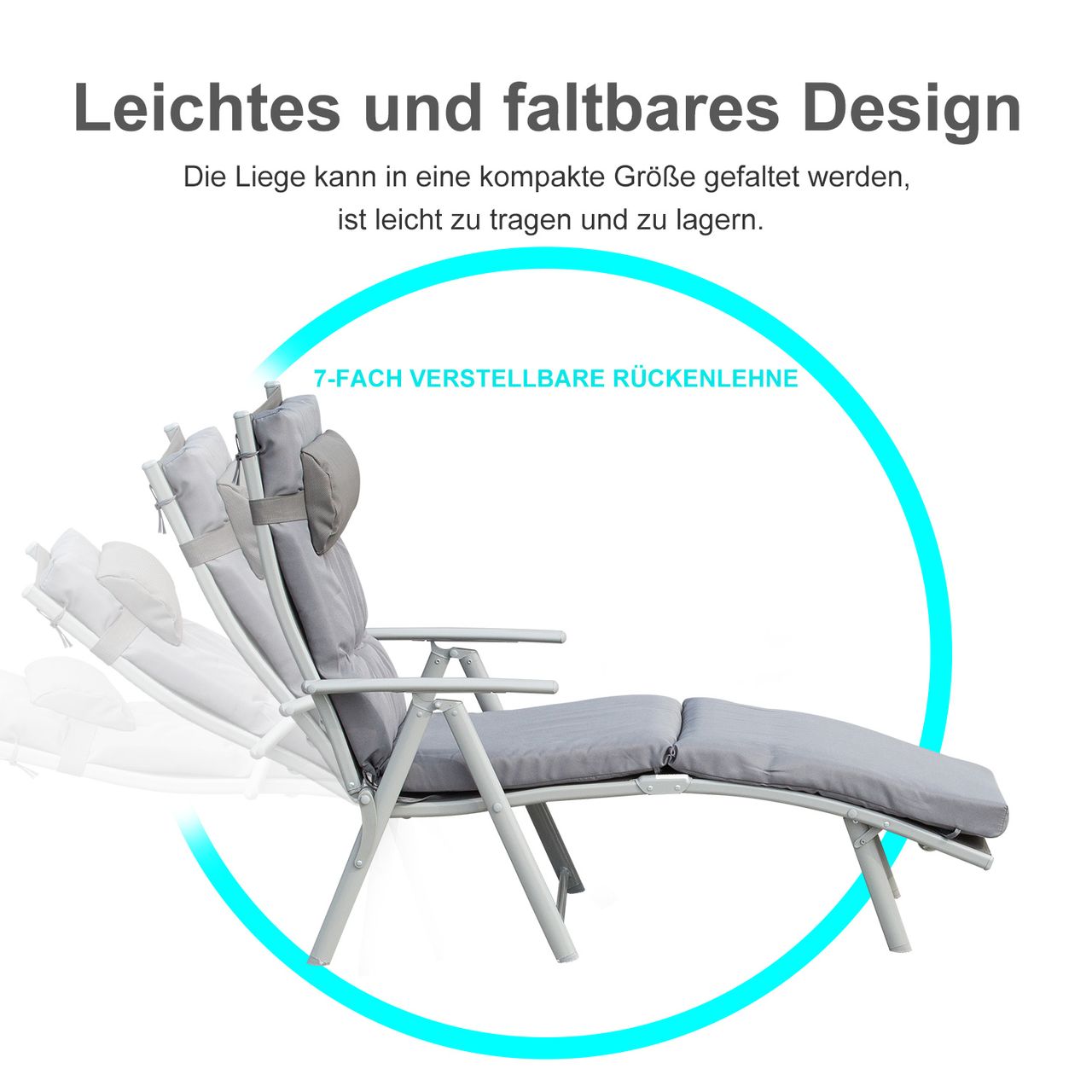 Outsunny Sonnenliege mit Kissen 7-stufig verstellbare Rückenlehne 137 x 63,5 x 100,5 cm grau