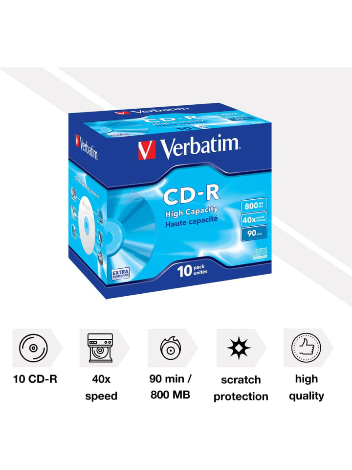 COFI 1453 Verbatim CD Rohling CD-R 90Min/800MB/40x 10er Pack mit Jewelcase in Blau günstig kaufen onesize