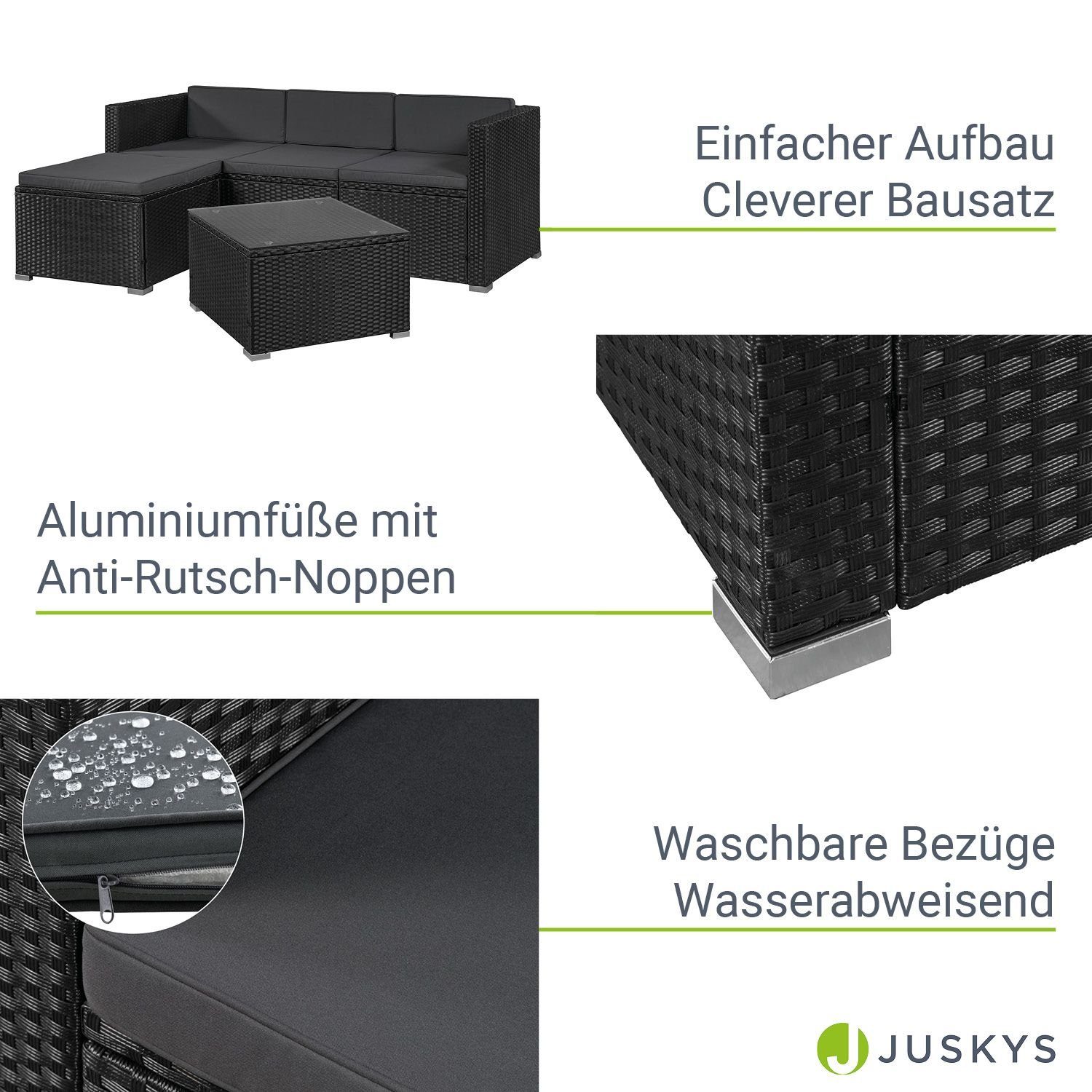 Juskys Gartenlounge-Set Punta Cana, (Set, Sitzgruppe), Polyrattan Sitzgarnitur mit 1 Tisch, 1 Sofa und 1 Hocker
