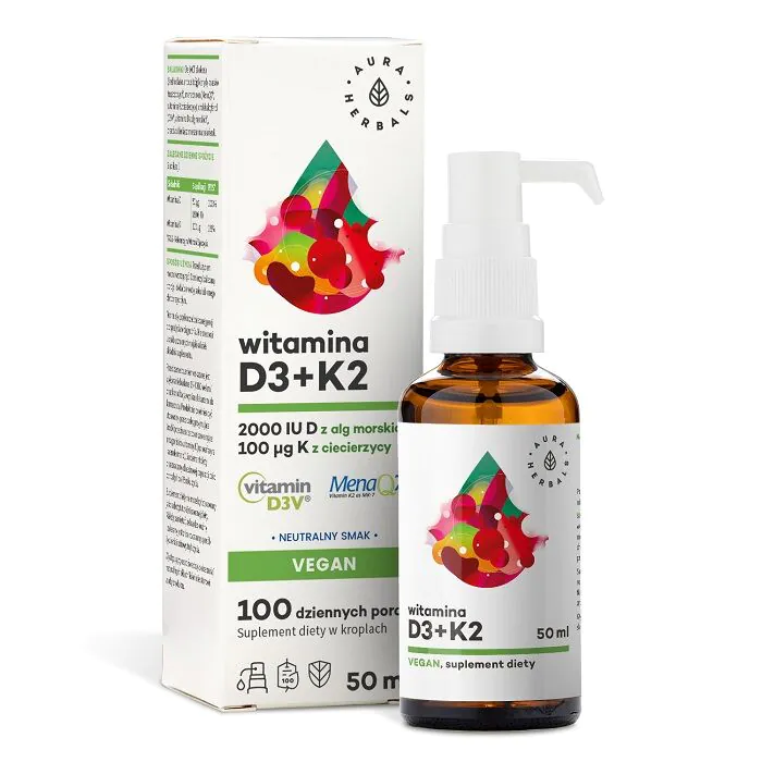 Aura Herbals Vitamin D3 2000 IU + K2 Veganske kapi