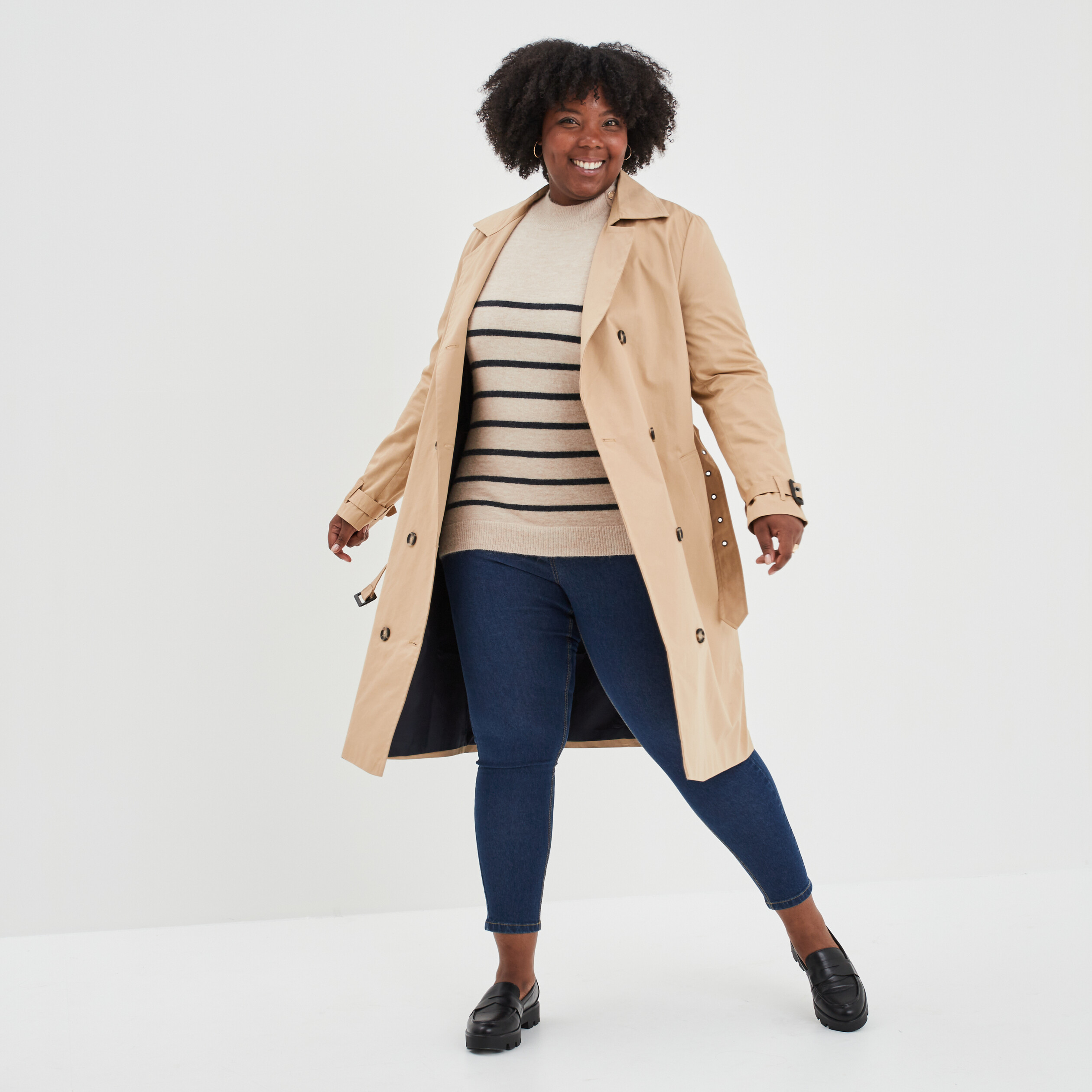 Pull marinière droit avec boutons gris femme grande taille | La Halle