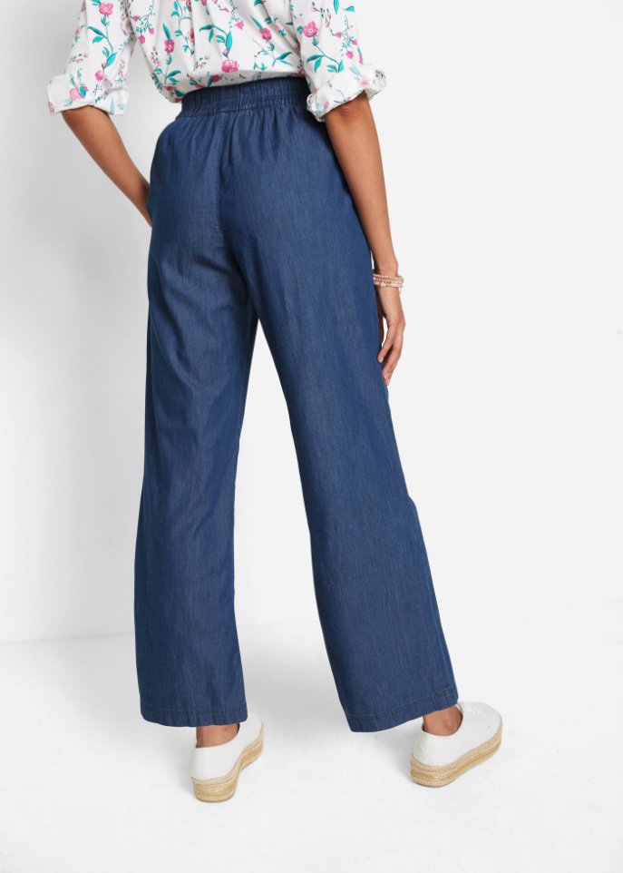 Leichte Schlupfjeans mit High-Waist-Bequembund, weit geschnitten
