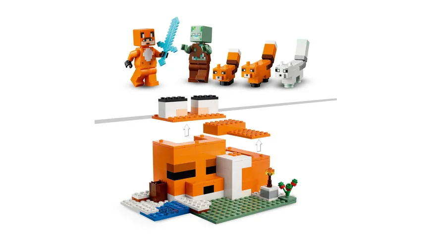 LEGO Minecraft 21178 Die Fuchs-Lodge, Spielzeug ab 8 Jahren mit Figuren